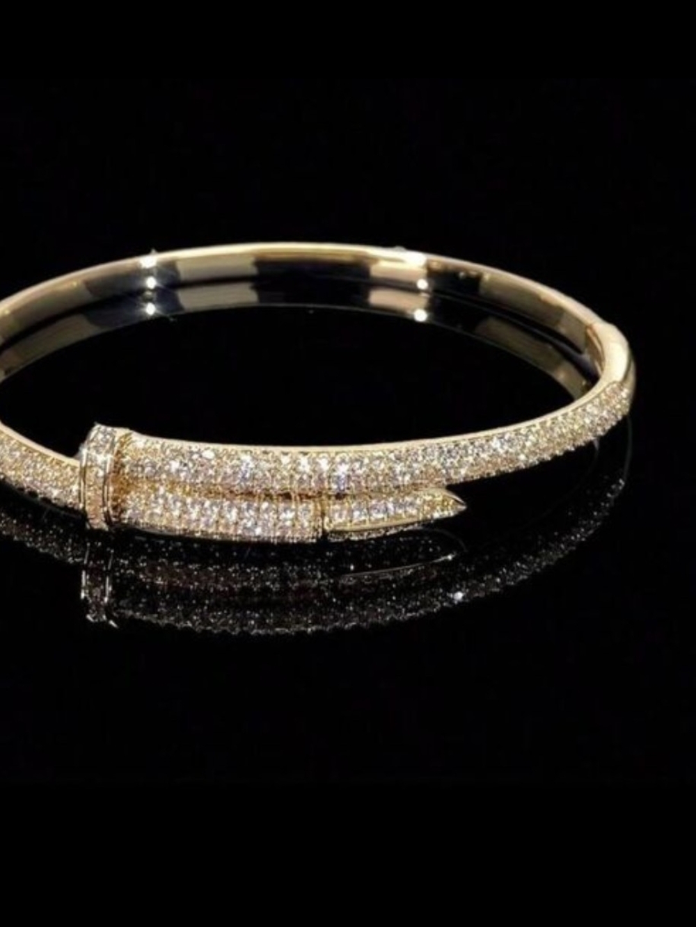 Gold Pavé Nail Bangle Bracelet - Women Jewelry. Size 7'